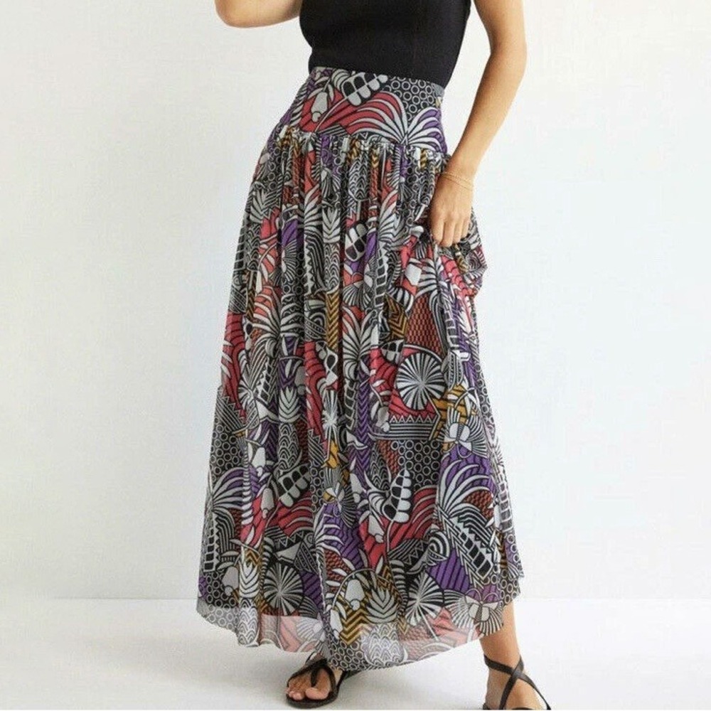 Farm Rio x Anthropologie Mesh Tropical Lined Maxi Skirt Womens M Resortwear